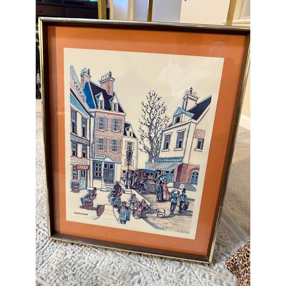 J. Dumas Framed Lithograph Print – Euro Str Scene – French Village Illustration - Picture 7 of 10